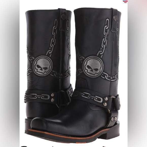 Men’s black Harley-Davidson Black Cowboy Western Boots Sz 11.5 - Picture 1 of 16